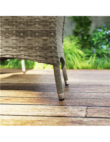 Outsunny Seven-Piece Rattan Dining Table, with Round Glass-Top Table - Light Grey