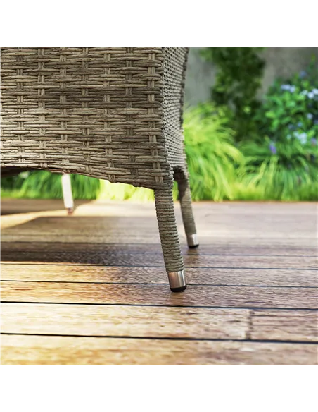 Outsunny Seven-Piece Rattan Dining Table, with Round Glass-Top Table - Light Grey