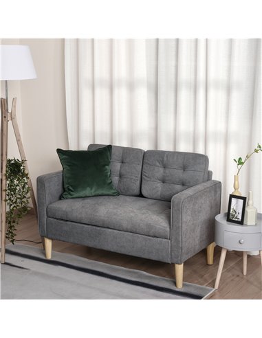 HOMCOM Modern 2 Seater Sofa with Hidden Storage, 117cm Tufted Cotton Couch with Wood Legs, Compact Loveseat for Living Room, Kit