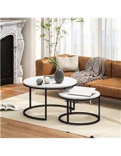 HOMCOM Set of Two Marble-Effect Stacking Tables - Black/White 2