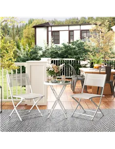 Outsunny 3 Pieces Outdoor Bistro Set, Glass Top Outdoor Table and 2 Folding Chairs with Protecting Feet, White 2