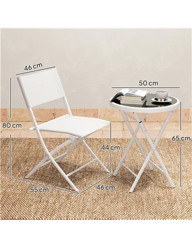 Outsunny 3 Pieces Outdoor Bistro Set, Glass Top Outdoor Table and 2 Folding Chairs with Protecting Feet, White
