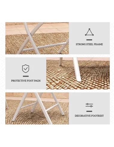 Outsunny 3 Pieces Outdoor Bistro Set, Glass Top Outdoor Table and 2 Folding Chairs with Protecting Feet, White