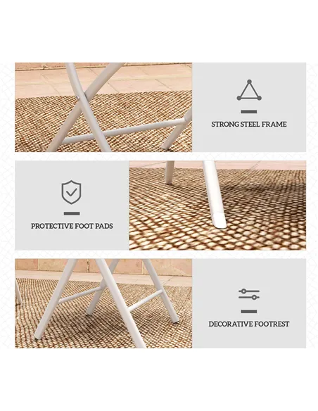 Outsunny 3 Pieces Outdoor Bistro Set, Glass Top Outdoor Table and 2 Folding Chairs with Protecting Feet, White