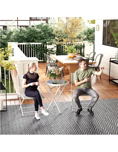 Outsunny 3 Pieces Outdoor Bistro Set, Glass Top Outdoor Table and 2 Folding Chairs with Protecting Feet, White