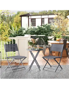 Outsunny 3 Pieces Outdoor Bistro Set, Glass Top Outdoor Table and 2 Folding Chairs with Protecting Feet, Grey 2