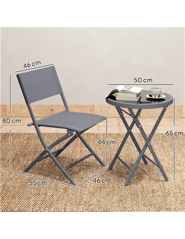 Outsunny 3 Pieces Outdoor Bistro Set, Glass Top Outdoor Table and 2 Folding Chairs with Protecting Feet, Grey