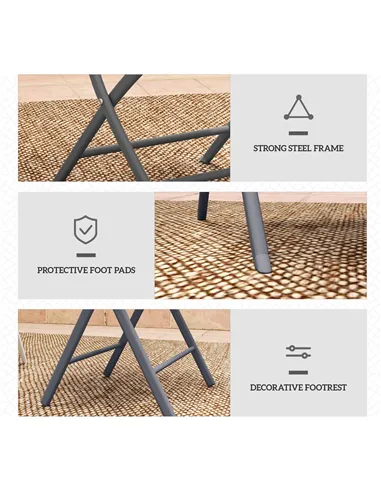 Outsunny 3 Pieces Outdoor Bistro Set, Glass Top Outdoor Table and 2 Folding Chairs with Protecting Feet, Grey