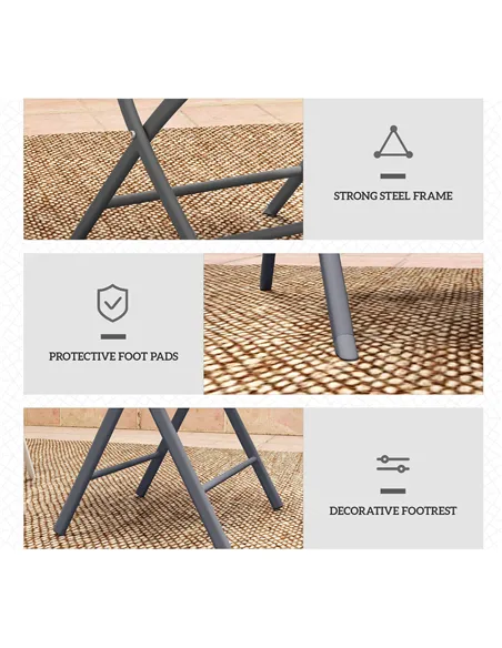 Outsunny 3 Pieces Outdoor Bistro Set, Glass Top Outdoor Table and 2 Folding Chairs with Protecting Feet, Grey