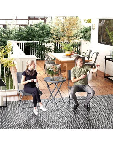 Outsunny 3 Pieces Outdoor Bistro Set, Glass Top Outdoor Table and 2 Folding Chairs with Protecting Feet, Grey