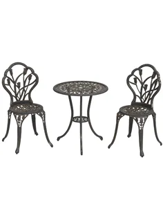 Outsunny 3 Piece Patio Bistro Set for 2, Outdoor Aluminium Garden Table and Chairs with Umbrella Hole for Balcony, Bronze Tone