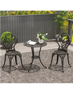 Outsunny 3 Piece Patio Bistro Set for 2, Outdoor Aluminium Garden Table and Chairs with Umbrella Hole for Balcony, Bronze Tone 2