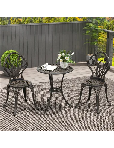 Outsunny 3 Piece Patio Bistro Set for 2, Outdoor Aluminium Garden Table and Chairs with Umbrella Hole for Balcony, Bronze Tone
