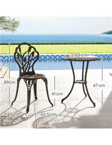 Outsunny 3 Piece Patio Bistro Set for 2, Outdoor Aluminium Garden Table and Chairs with Umbrella Hole for Balcony, Bronze Tone