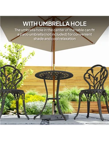 Outsunny 3 Piece Patio Bistro Set for 2, Outdoor Aluminium Garden Table and Chairs with Umbrella Hole for Balcony, Bronze Tone