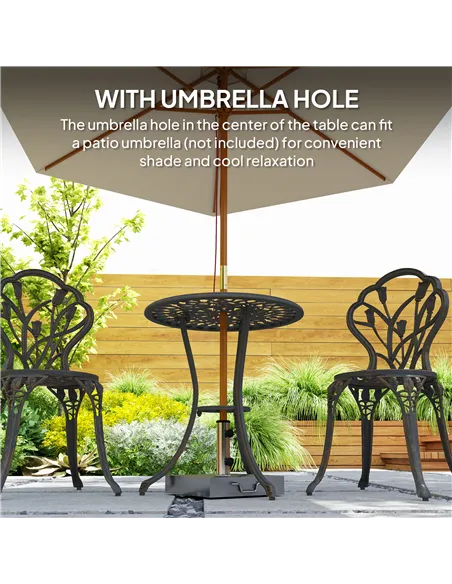 Outsunny 3 Piece Patio Bistro Set for 2, Outdoor Aluminium Garden Table and Chairs with Umbrella Hole for Balcony, Bronze Tone
