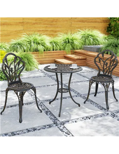 Outsunny 3 Piece Patio Bistro Set for 2, Outdoor Aluminium Garden Table and Chairs with Umbrella Hole for Balcony, Bronze Tone