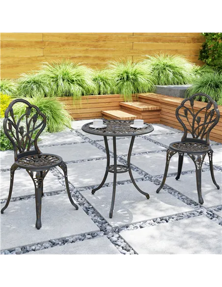 Outsunny 3 Piece Patio Bistro Set for 2, Outdoor Aluminium Garden Table and Chairs with Umbrella Hole for Balcony, Bronze Tone