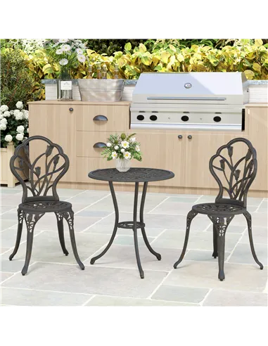 Outsunny 3 Piece Patio Bistro Set for 2, Outdoor Aluminium Garden Table and Chairs with Umbrella Hole for Balcony, Bronze Tone