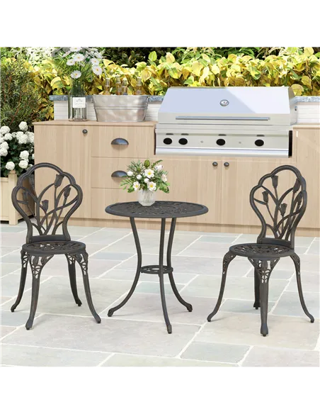 Outsunny 3 Piece Patio Bistro Set for 2, Outdoor Aluminium Garden Table and Chairs with Umbrella Hole for Balcony, Bronze Tone