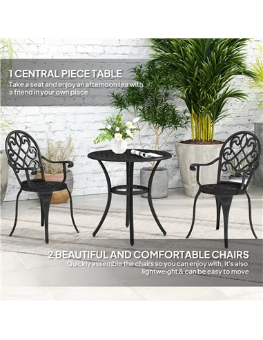 Outsunny Three-Piece Elegant Aluminium Garden Set - Black