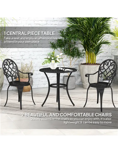 Outsunny Three-Piece Elegant Aluminium Garden Set - Black