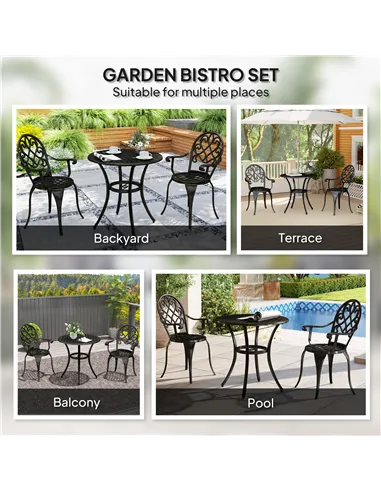 Outsunny Three-Piece Elegant Aluminium Garden Set - Black