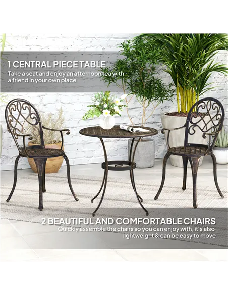 Outsunny Three-Piece Elegant Aluminium Garden Set - Bronze Tone