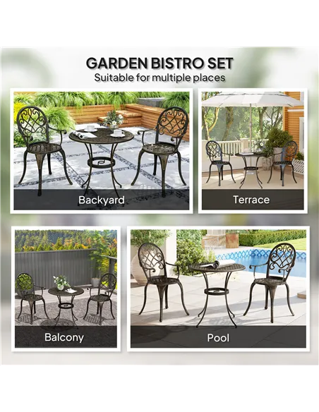 Outsunny Three-Piece Elegant Aluminium Garden Set - Bronze Tone