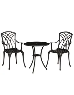 Outsunny 3 Pieces Garden Dining Set for 2, Cast Aluminium Outdoor Dining Set with 2 Armchairs and Round Dining Table with Paraso