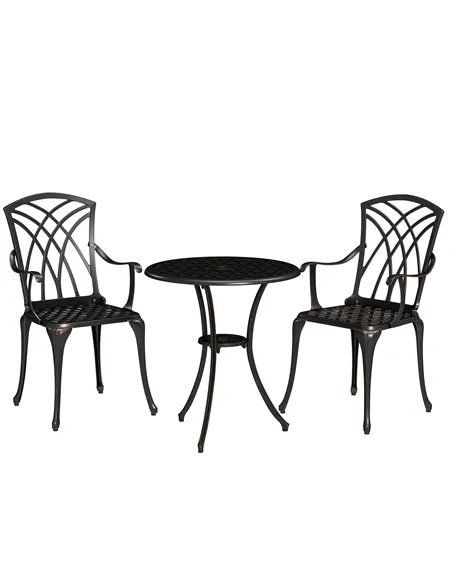 Outsunny 3 Pieces Garden Dining Set for 2, Cast Aluminium Outdoor Dining Set with 2 Armchairs and Round Dining Table with Paraso