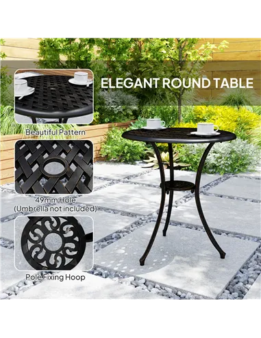 Outsunny 3 Pieces Garden Dining Set for 2, Cast Aluminium Outdoor Dining Set with 2 Armchairs and Round Dining Table with Paraso