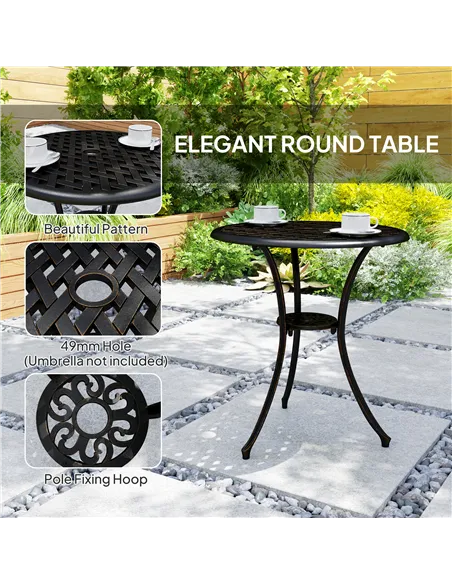 Outsunny 3 Pieces Garden Dining Set for 2, Cast Aluminium Outdoor Dining Set with 2 Armchairs and Round Dining Table with Paraso