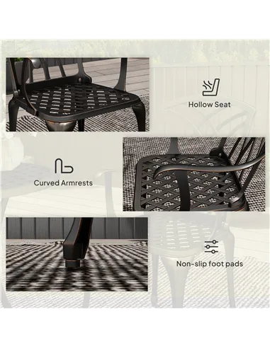 Outsunny 3 Pieces Garden Dining Set for 2, Cast Aluminium Outdoor Dining Set with 2 Armchairs and Round Dining Table with Paraso