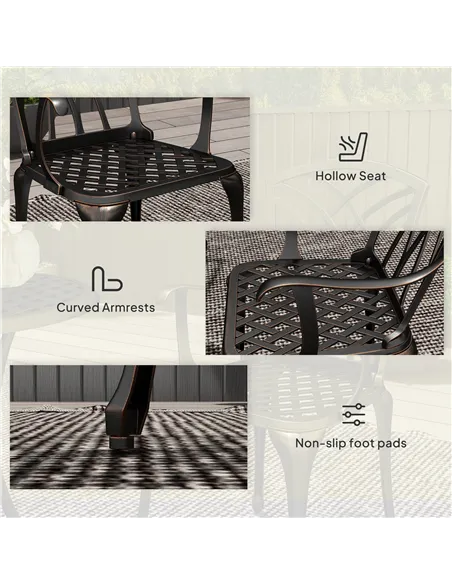 Outsunny 3 Pieces Garden Dining Set for 2, Cast Aluminium Outdoor Dining Set with 2 Armchairs and Round Dining Table with Paraso