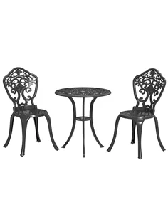 Outsunny Three-Piece Aluminium Floral Bistro Set - Black