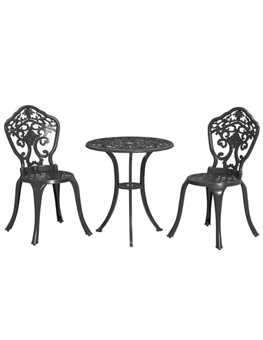 Outsunny Three-Piece Aluminium Floral Bistro Set - Black