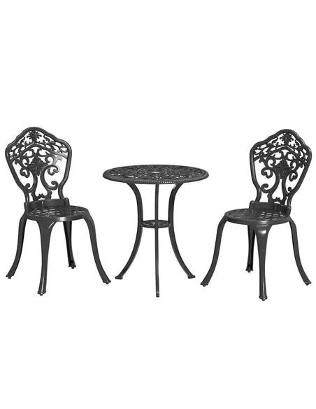 Outsunny Three-Piece Aluminium Floral Bistro Set - Black