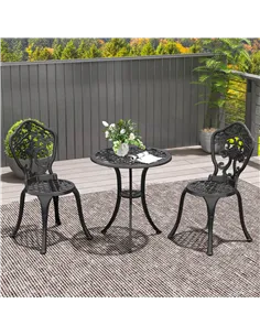 Outsunny Three-Piece Aluminium Floral Bistro Set - Black 2