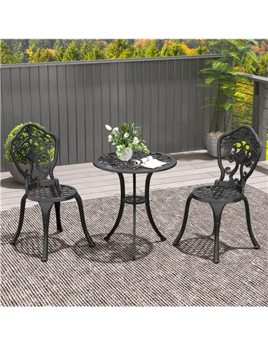 Outsunny Three-Piece Aluminium Floral Bistro Set - Black