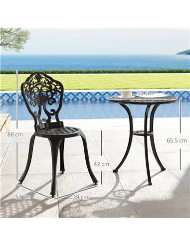 Outsunny Three-Piece Aluminium Floral Bistro Set - Black