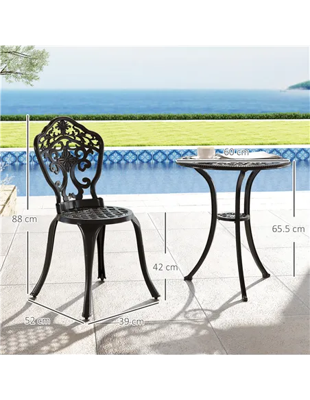 Outsunny Three-Piece Aluminium Floral Bistro Set - Black
