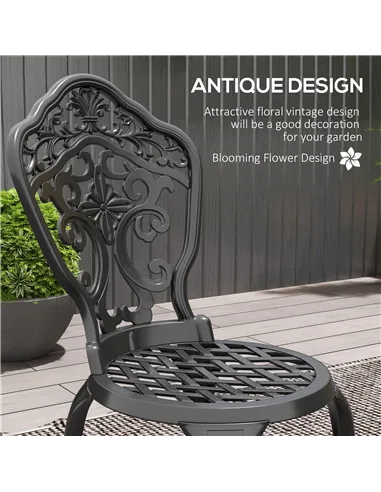 Outsunny Three-Piece Aluminium Floral Bistro Set - Black
