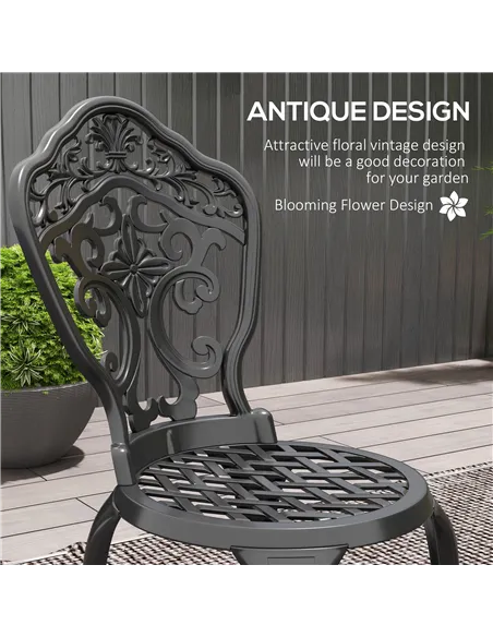 Outsunny Three-Piece Aluminium Floral Bistro Set - Black