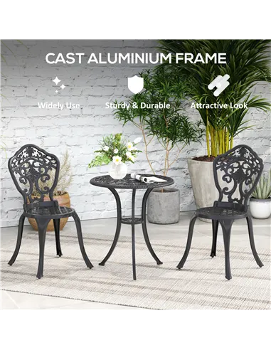 Outsunny Three-Piece Aluminium Floral Bistro Set - Black