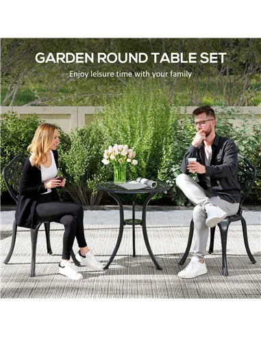 Outsunny Three-Piece Aluminium Floral Bistro Set - Black