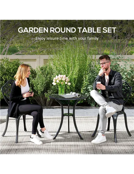 Outsunny Three-Piece Aluminium Floral Bistro Set - Black