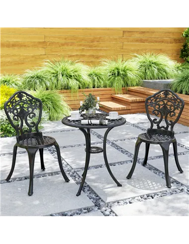 Outsunny Three-Piece Aluminium Floral Bistro Set - Black