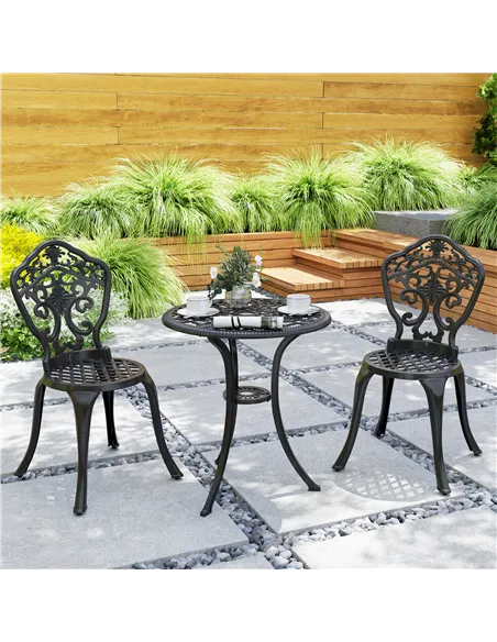 Outsunny Three-Piece Aluminium Floral Bistro Set - Black