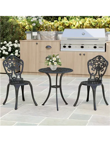 Outsunny Three-Piece Aluminium Floral Bistro Set - Black